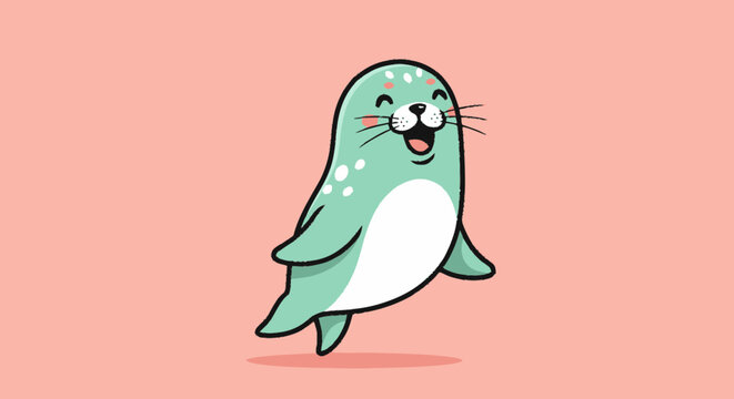 Cartoon Seal Character Smiling Face.