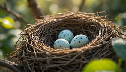 Fototapeta premium Bird Nest on Tree Branch with Natural Light