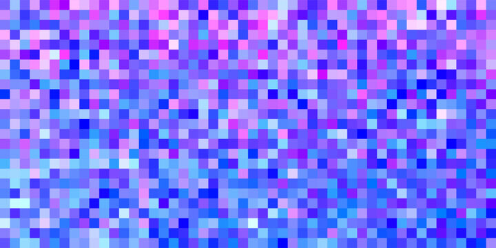 Digital pixel art background featuring gradient blue and purple  dots in geometric patterns. Tech abstract texture with screen style mosaic effects and vibrant color gradations.