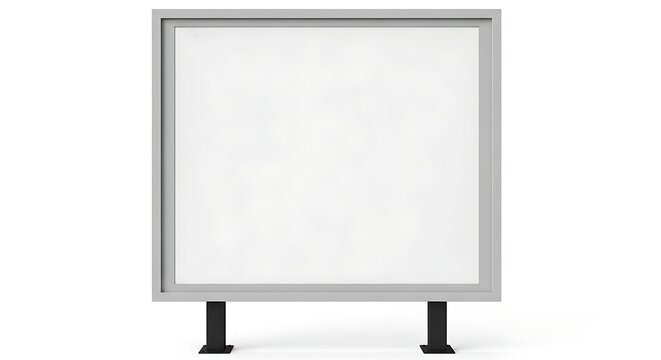 Modern minimalist frame supporting a blank white display screen on black legs