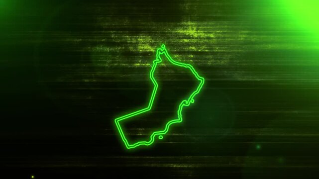 4K Resolution, Oman Country Digital Futuristic Glitch Map, Futuristic AI Oman Map Opener Suitable for Politics, Elections, News and Sports Events