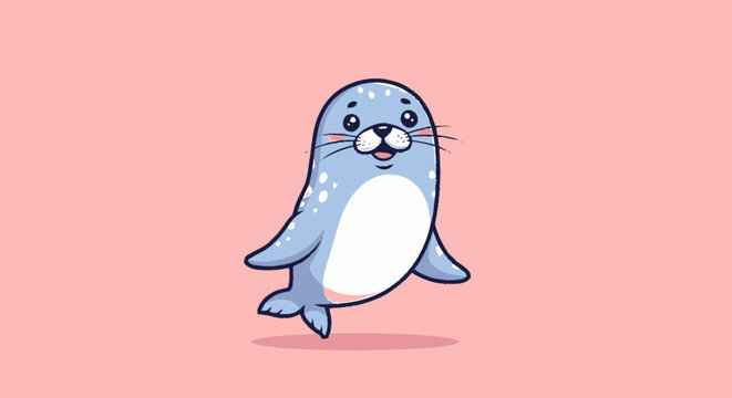 Cute Cartoon Seal Character Illustration.