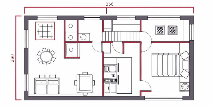 Architectural floor plan for a residential house with dimensions 256 and 280 architectural drawing house blueprint real estate residential buildin