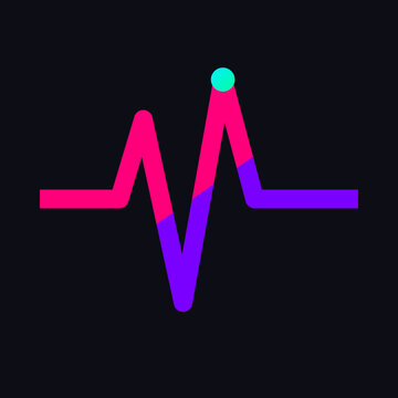 Purple and pink gradient heartbeat EKG monitor line with a bright cyan pulse dot illustration