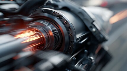 Fototapeta premium Close-up of a futuristic machine with glowing components and sleek design.