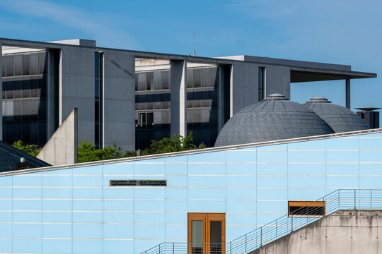 Kita of the Bundestag with Paul Lobe House forms modern contemporary architecture building facade and landmark beneath the Berlin Germany sky domes