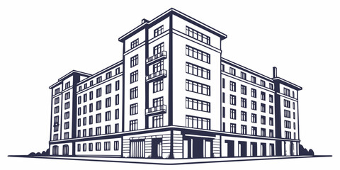 Vector illustration of a large residential apartment building with balconies and many apartment block high rise real estate white background two dimensional building apartment architecture © AD