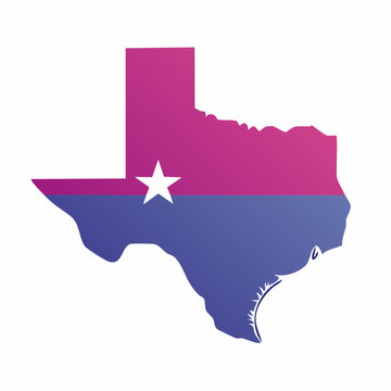 Texas State Map with Bisexual Pride Flag Colors and Star