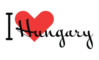 Naklejka premium I love Hungary. Hand drawn letters with red heart. Vector illustration, lettering in modern design