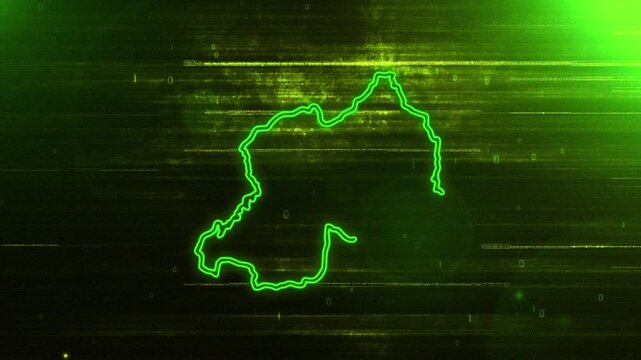 4K Resolution, Rwanda Country Digital Futuristic Glitch Map, Futuristic AI Rwanda Map Opener Suitable for Politics, Elections, News and Sports Events