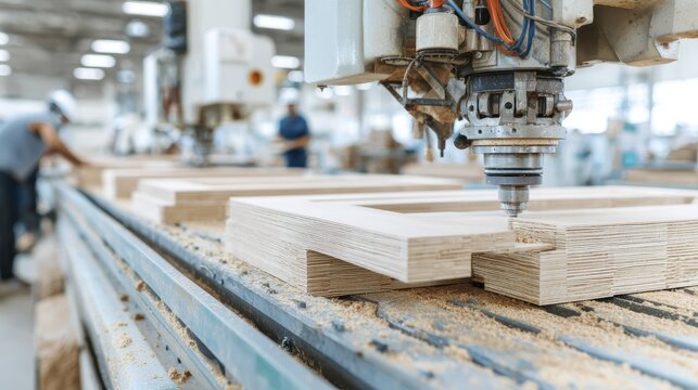 Automated cnc machine in action crafting wooden frames in industrial workshop