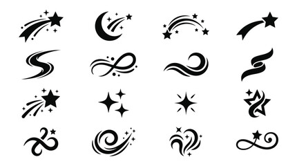 Fototapeta premium Collection of Black and White Star and Swirl Ornaments for Design Elements and Decorative Accents