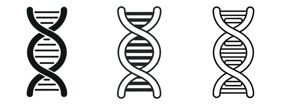 Genetic DNA Double Helix Structure Icon Set Vector, Molecular Biology and Genome Symbols Collection, Science and Medical Research Icons for Biotechnology, Laboratory, Education and Healthcare Design