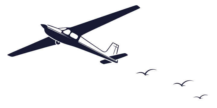 Small aircraft flying with birds in the sky line art illustration small plane air travel bird migration aircraft aviation wildlife transport illustration minimalist movement peaceful