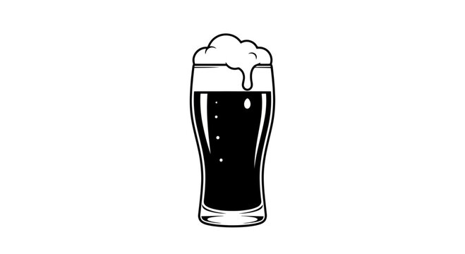 Frosted glass of dark stout beer with creamy foam head on isolated white background, refreshing beverage concept