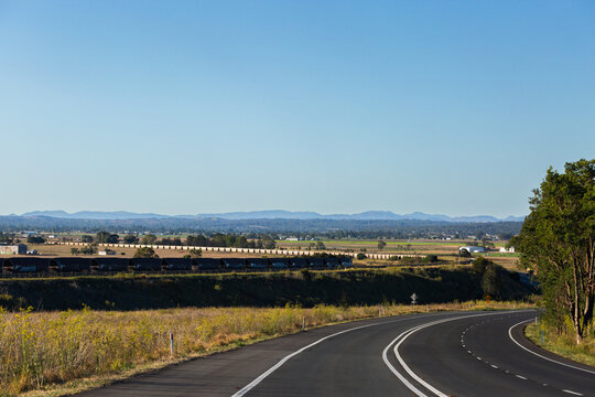 Coal trains on railway track outside Singleton in the Hunter Valley