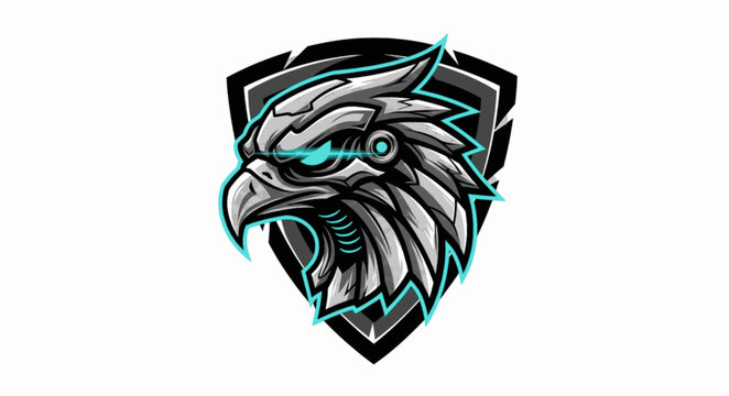 Dynamic E-Sports Robotic Eagle Mascot and Gaming Team Logo, "Created with AI assistance and manually refined.