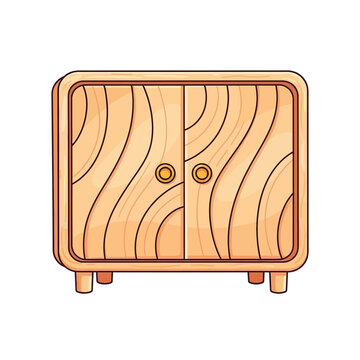 Cartoon wooden cabinet with curved grain and round knobs
