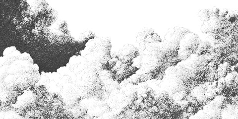 Black and White Stippled Clouds Vector Illustration with Vintage Engraving Texture and Halftone Effect © M2L