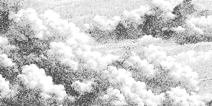 Vintage Engraved Style Clouds Background Monochrome Hand Drawn Stippled Sky Vector Illustration