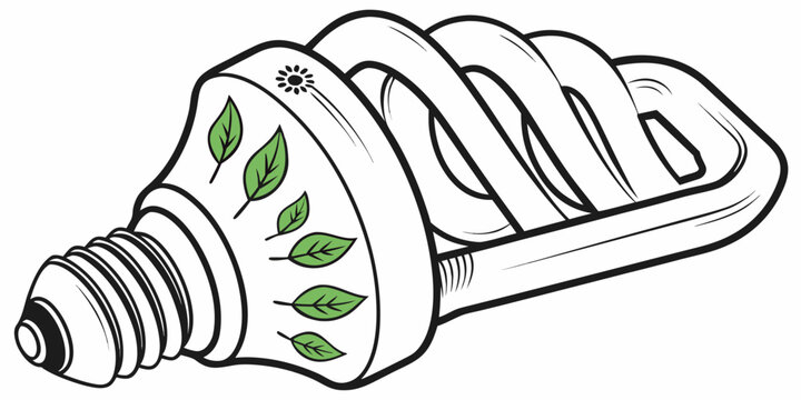 Eco friendly energy saving spiral light bulb illustration with green leaf symbols lightbulb environment sustainable electricity fluorescent efficient ecological technology conservation