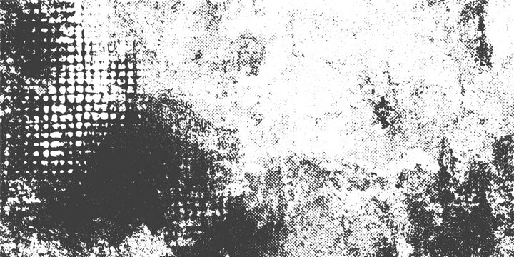 Abstract Black and White Grunge Texture Background with Halftone Patterns and Distressed Mesh Elements