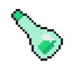Fototapeta premium Green Potion Bottle, Pixel Art Icon, Isolated