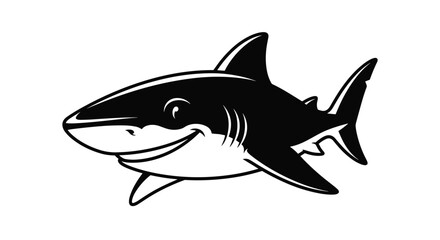 Fototapeta premium Stylized black and white graphic of a shark swimming forward is depicted in a bold and modern minimalist illustration.