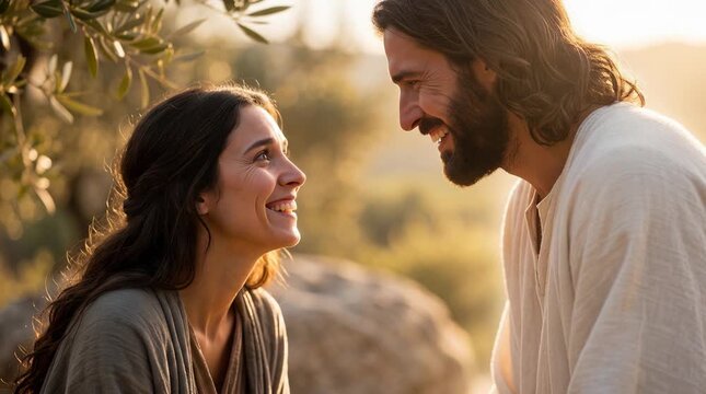 Mary Magdalene Standing in Astonishment Before the Risen Jesus Outside the Empty Tomb at Dawn