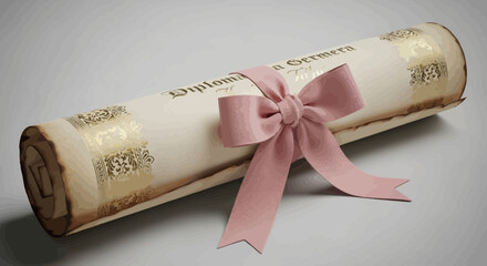 Fototapeta premium Graduation Diploma Scroll with Pink Ribbon - Achievement and Success Symbol