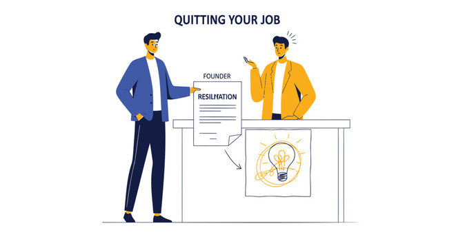 Quitting job, resignation, business vector illustration, office scene, employee leaving