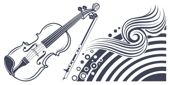 Classical violin with bow and abstract musical waves vector graphic illustration instrument classical illustration abstract graphics orchestral performance acoustic artistic composition