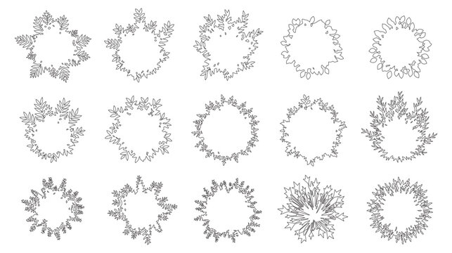 Outline CAD Decorative Trees Top View Set, Architectural Garden Landscape Design Vector Illustration
