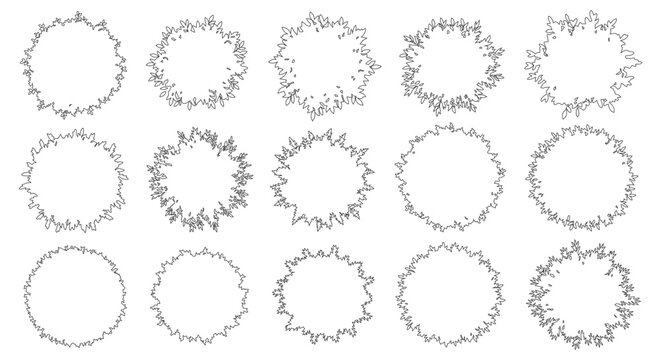 Outline CAD Tree Top View Drawing, Set of Circular Trees Plan View Graphics Elements, Outline Symbol for Architecture and Landscape Design. Vector Illustration. Garden Forest Section Aerial View