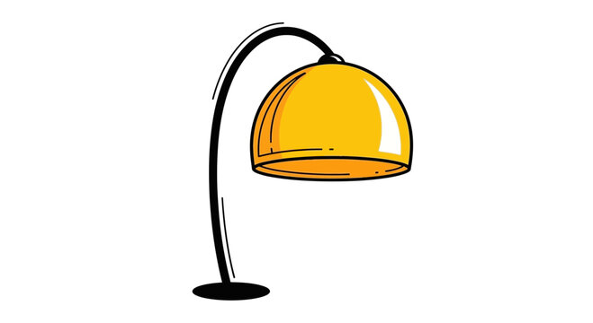 Curved lamp with yellow shade, modern design, isolated on white