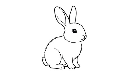 Obraz premium Cute white rabbit sitting and looking to the side, rendered in a clean and simple black outline illustration on a white background.