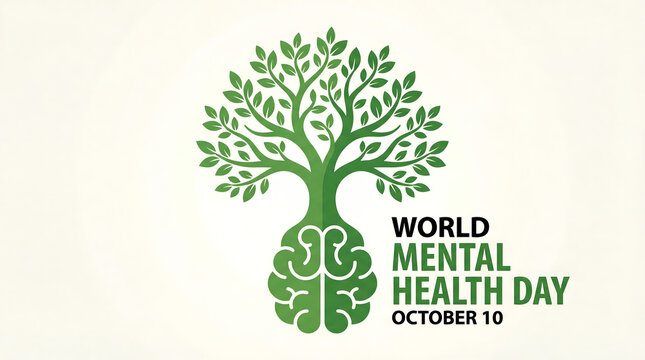 World Mental Health Day awareness green tree brain symbol