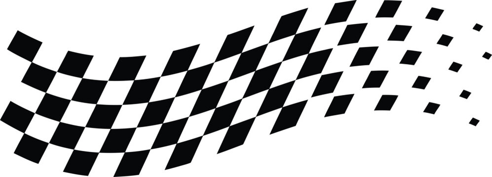 Curved racing checkered flag graphic for automotive sport event competition speed concept victory winner design element.