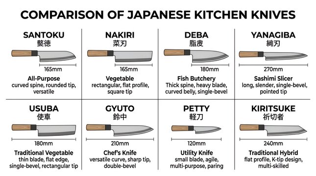 Japanese Kitchen Knives Types Comparison Chart