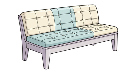 Naklejka premium Modern tufted sofa with cream and light blue upholstery, isolated on white background.