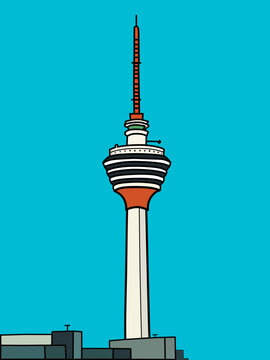 Menara Kuala Lumpur vector illustration isolated on background. Iconic KL Tower landmark in Malaysia.