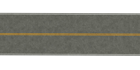 Fototapeta premium 3d rendering Asphalt road texture with double yellow line and transparent background