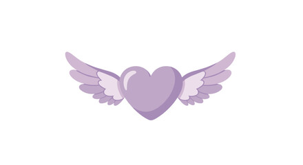 Naklejka premium A soft pastel purple heart shape featuring stylized feathered wings is presented as a clean graphic element against a pure white background in a flat design.