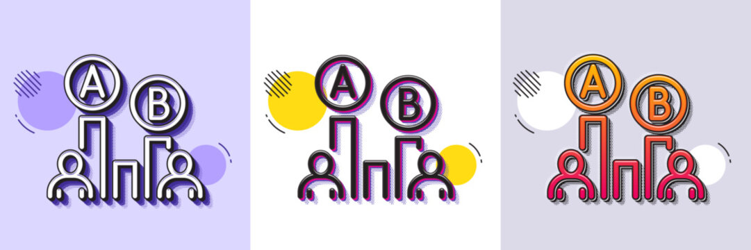 Ab testing line icon. Halftone dotted pattern. Gradient icon with grain shadow. Ui test chart sign. Line ab testing icon. Various designs. Vector