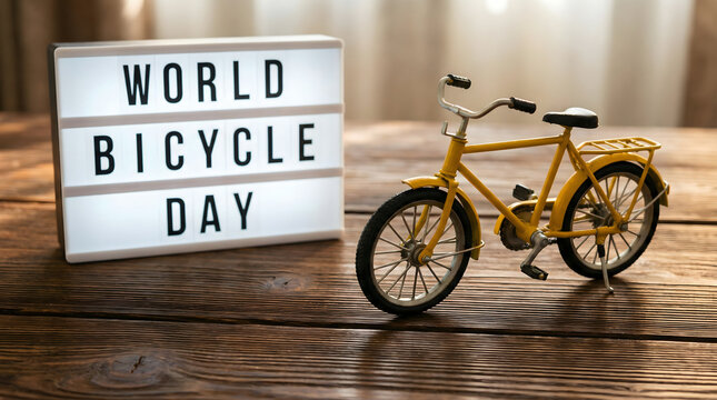 World Bicycle Day miniature yellow bike model