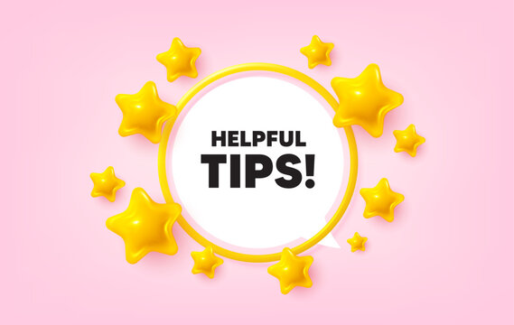 Helpful tips frame banner. Speech bubble offer. Helpful tips tag. Education faq sign. Help assistance symbol. 3d stars glitter tag. Golden frame banner. Vector