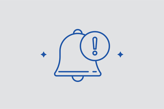 Notification bell with exclamation line icon for app alerts and unread message reminders. Essential vector illustration for social media interfaces and smart home notification systems.