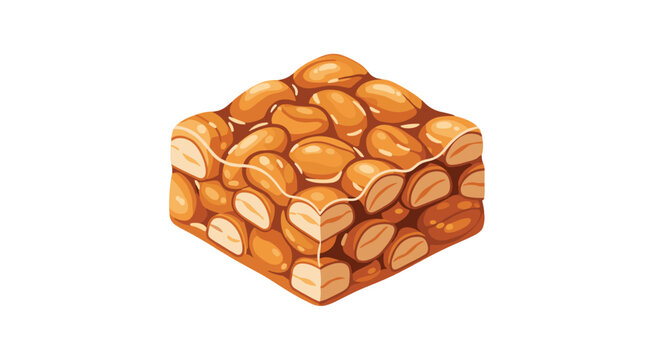 A block of compressed honey glazed peanuts cut into a square shape with a glossy finish positioned on a plain white studio background.