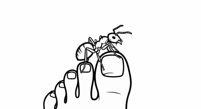 Ant stands on a human toe with its legs spread