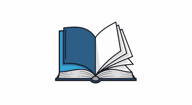 An open book with blue covers and white pages